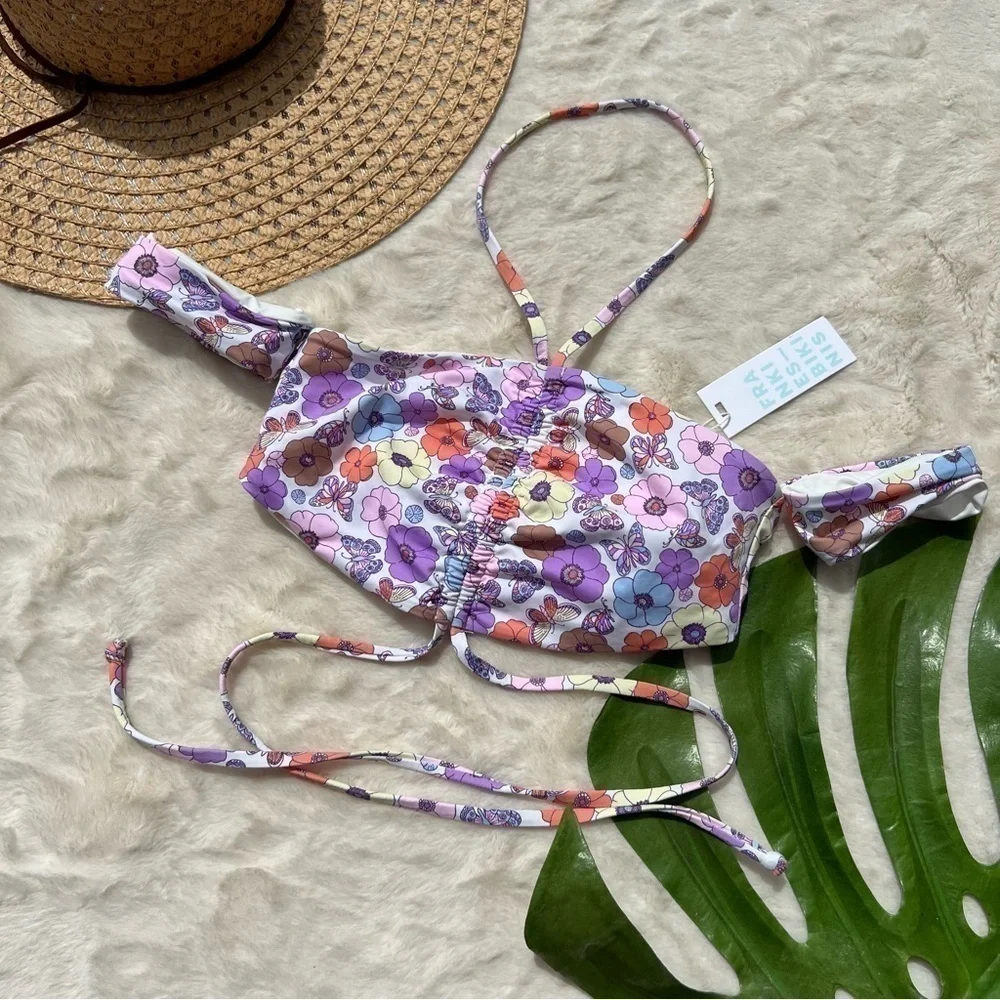 Frankie’s Bikinis Mariposa Floral Butterfly Bikini Top S Y2K